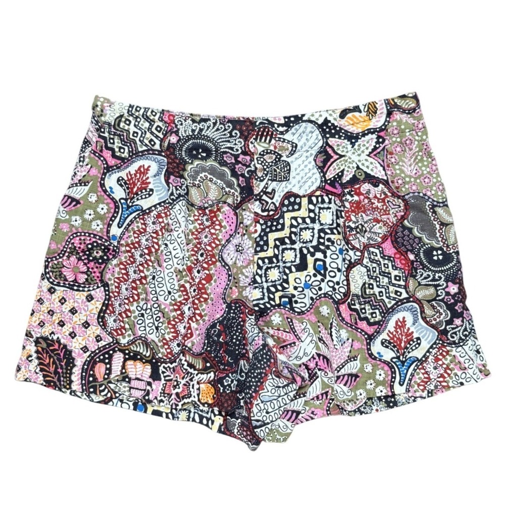 A1 LOFT Shorts Linen Blend Paisley Patchwork High Rise Boho Multi Color S
